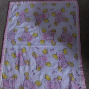 Double-sided Pink and Yellow Elephant Baby Blanket